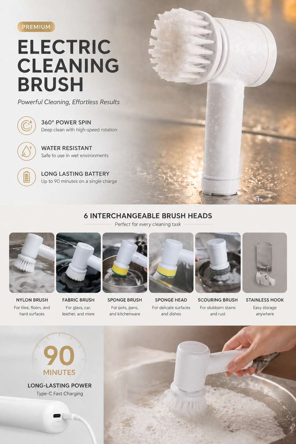 Cordless Power Scrubber – Effortless Deep Clean for Kitchen & Bathroom