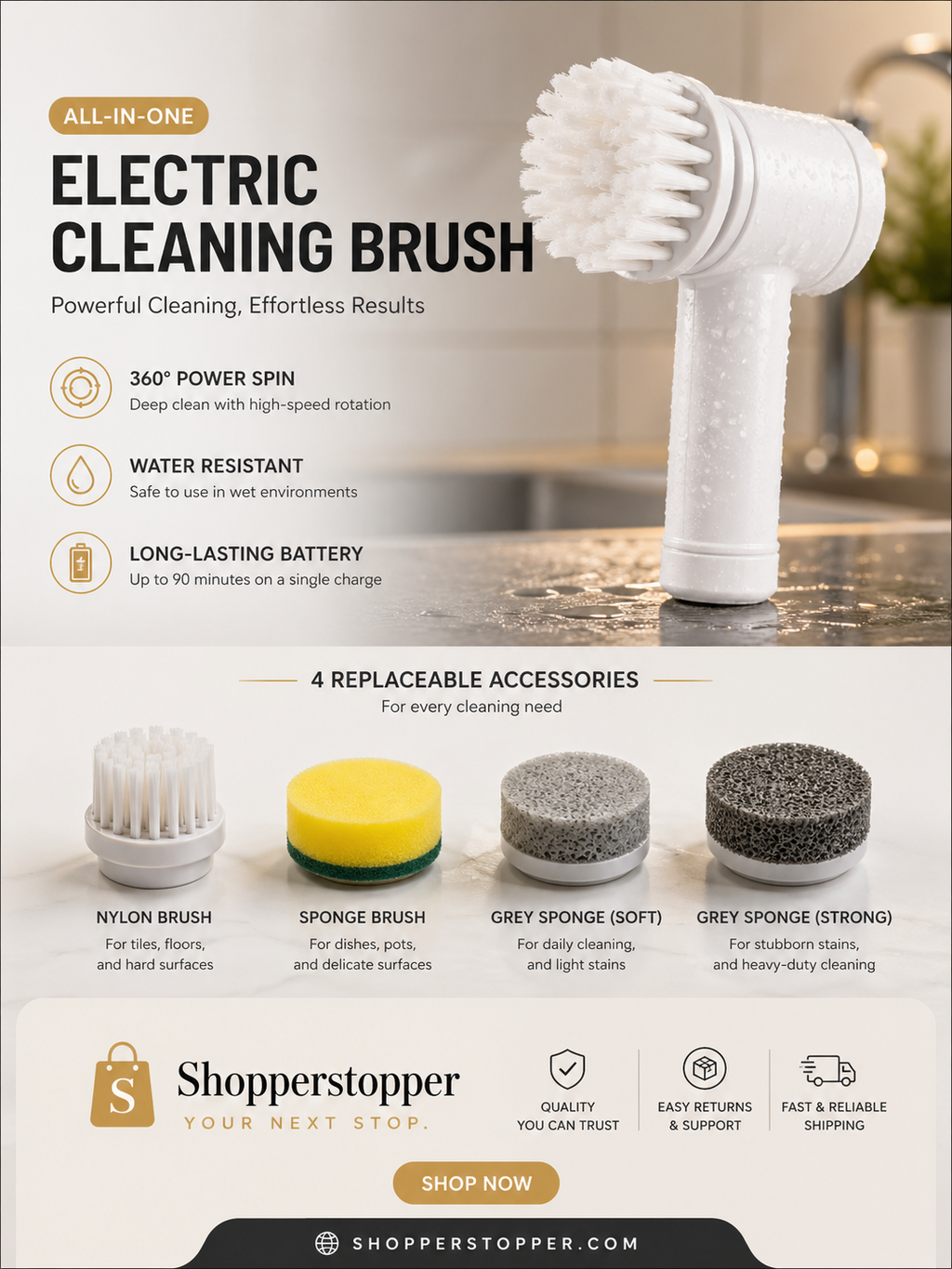 Cordless Power Scrubber – Effortless Deep Clean for Kitchen & Bathroom